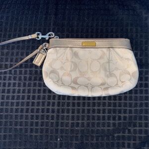 Coach Signature Cream/Gold Wristlet Clutch